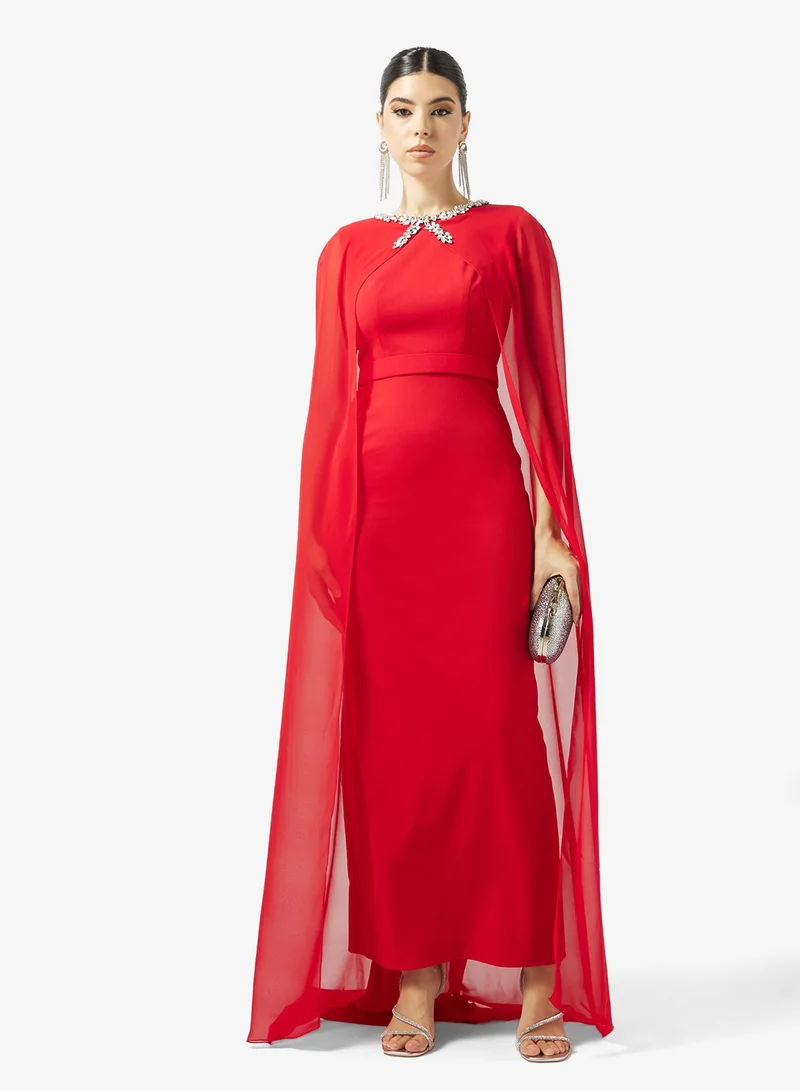 Akadia Fashion  CRYSTAL NECK FLUTE SLEEVE CREPE for Women | Best Price UAE